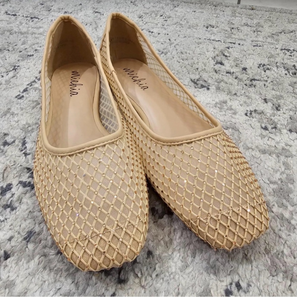 Mishka Beige Mesh Ballet Flats